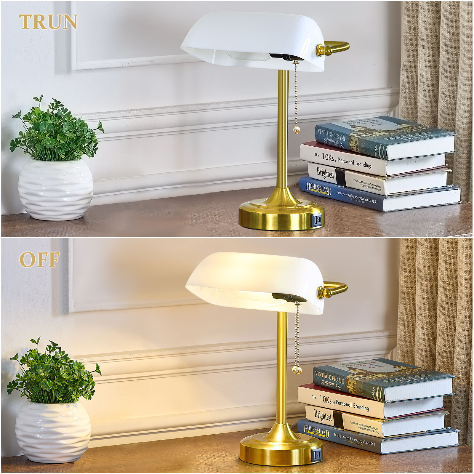 Vintage Desk Lamp Bankers Lamp - Plastic Lampshade Retro Table