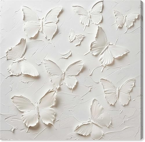 Art Remedy Butterflies In Ivory Canvas Elegant White Gold Wall Art, Gallery Wrap