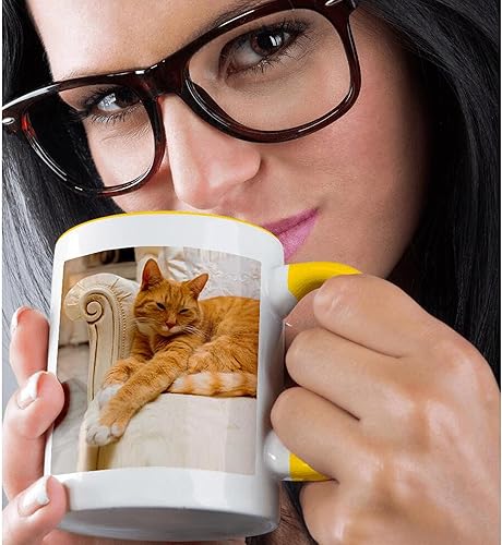 Miniatura 2 de 3dRose Happy orange atigrado gato relajante en sillón elegante, taza amarilla, 11 oz