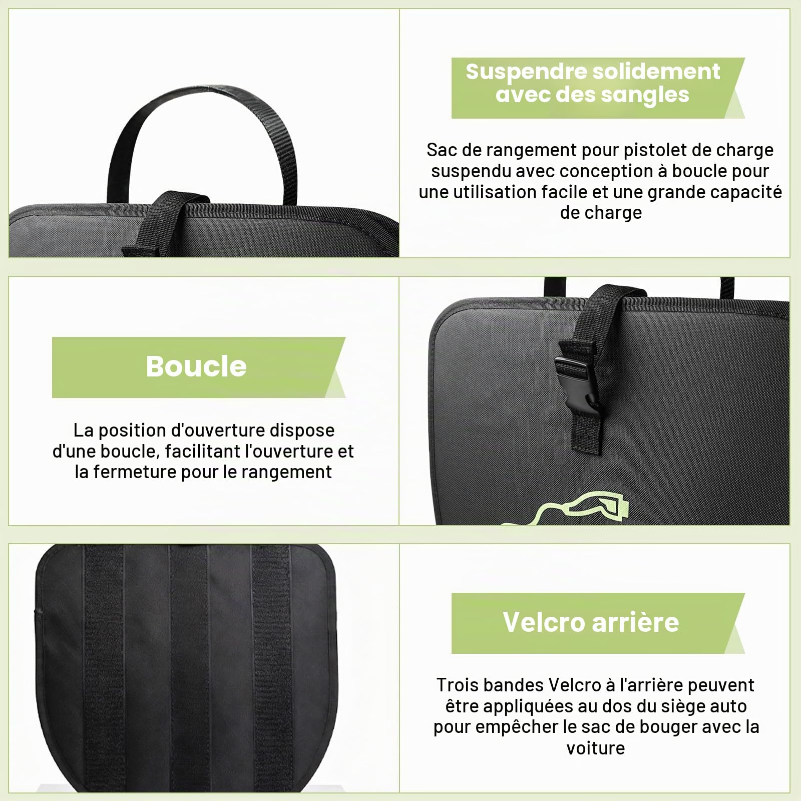 GBKDQQ Sac de rangement portable EV pour câble de charge - Sac de rangement suspendu pour voiture électrique de type 2 type T 1 - Organiseur de câbles de charge en nylon 600D pour tous les câbles et