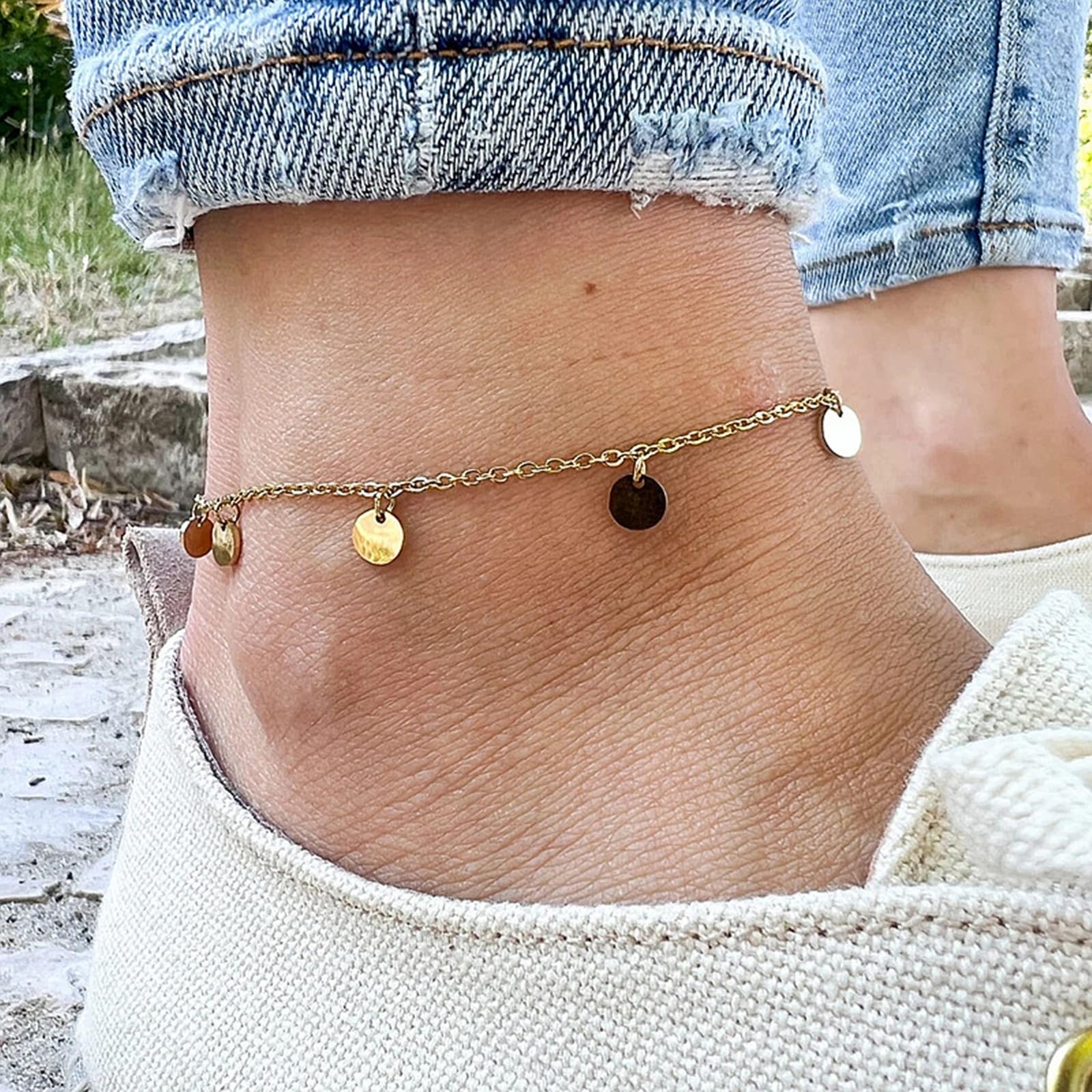 Tobillera de oro amarillo 375 de 9 quilates, joya para el pie para mujer, oro de 9 quilates, redondo, pulsera con dijes, 25 cm de longitud