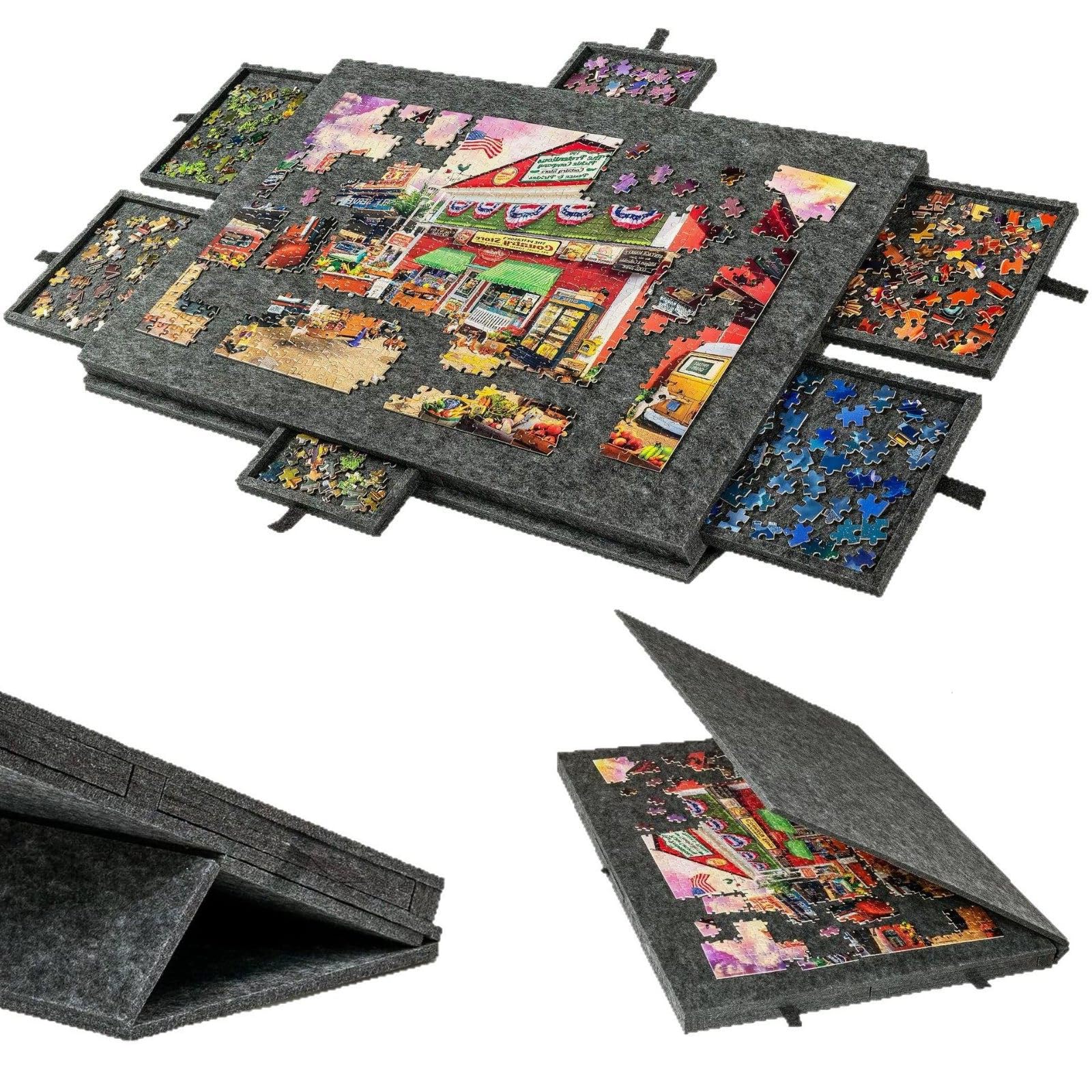 Puzzlebrett 2-in-1 mit 6 Sortierschubladen, Filz-Puzzletisch, Tragbarer Puzzle-Ständer mit Schutzhülle, Leicht und Stabil, für 1000 Teile