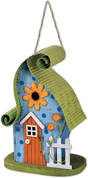 Sunset Vista Designs Country Gardens Getaway Fairytale Decorative Birdhouse، باللونين الأخضر والأزرق