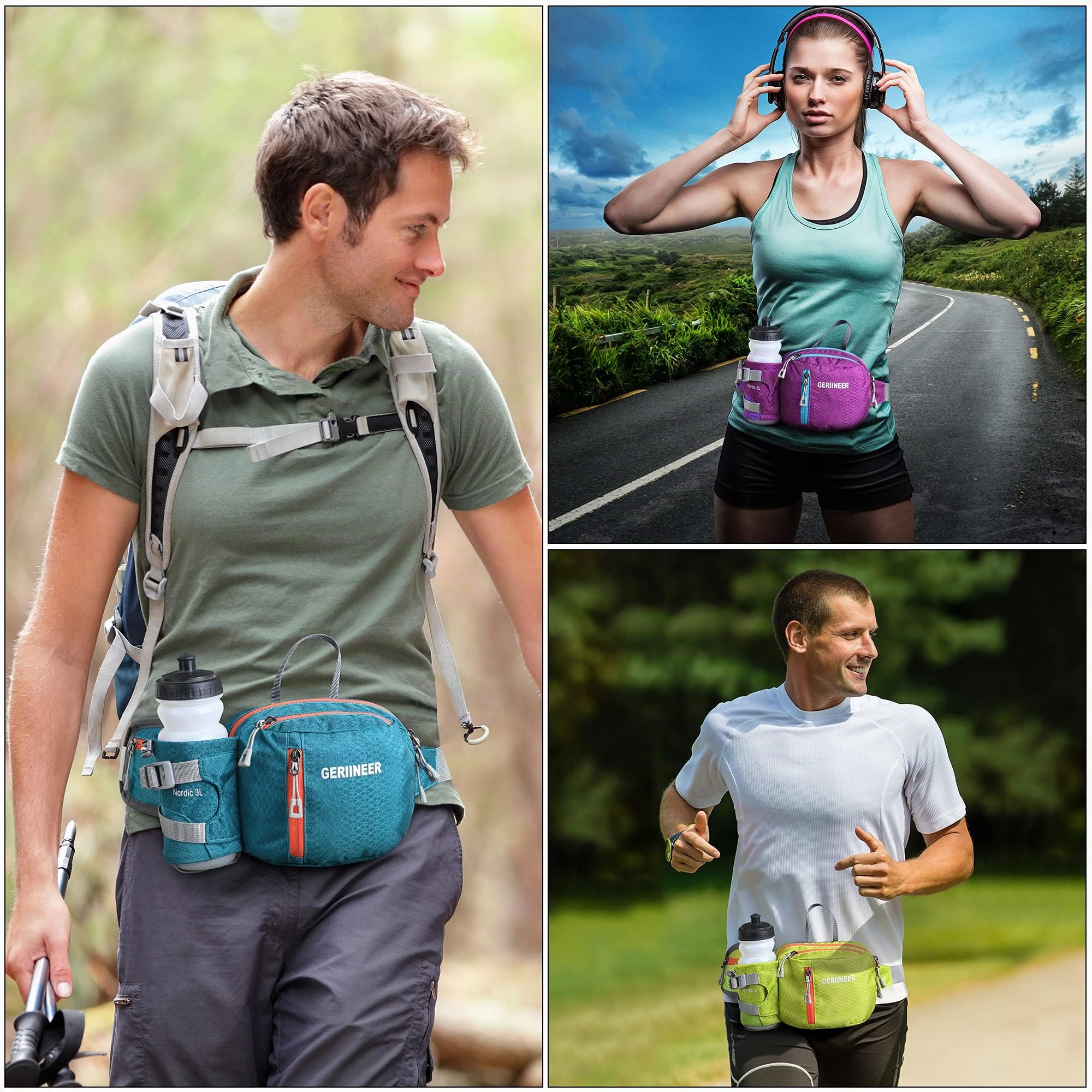 wasserdichte Bauchtasche Gürteltasche mit Flaschenhalter Damen und Herren, Bauchtasche Geeignet für Reise Sport Running und Alle Outdoor Aktivitäten, Hüfttasche Damen Herren Sport