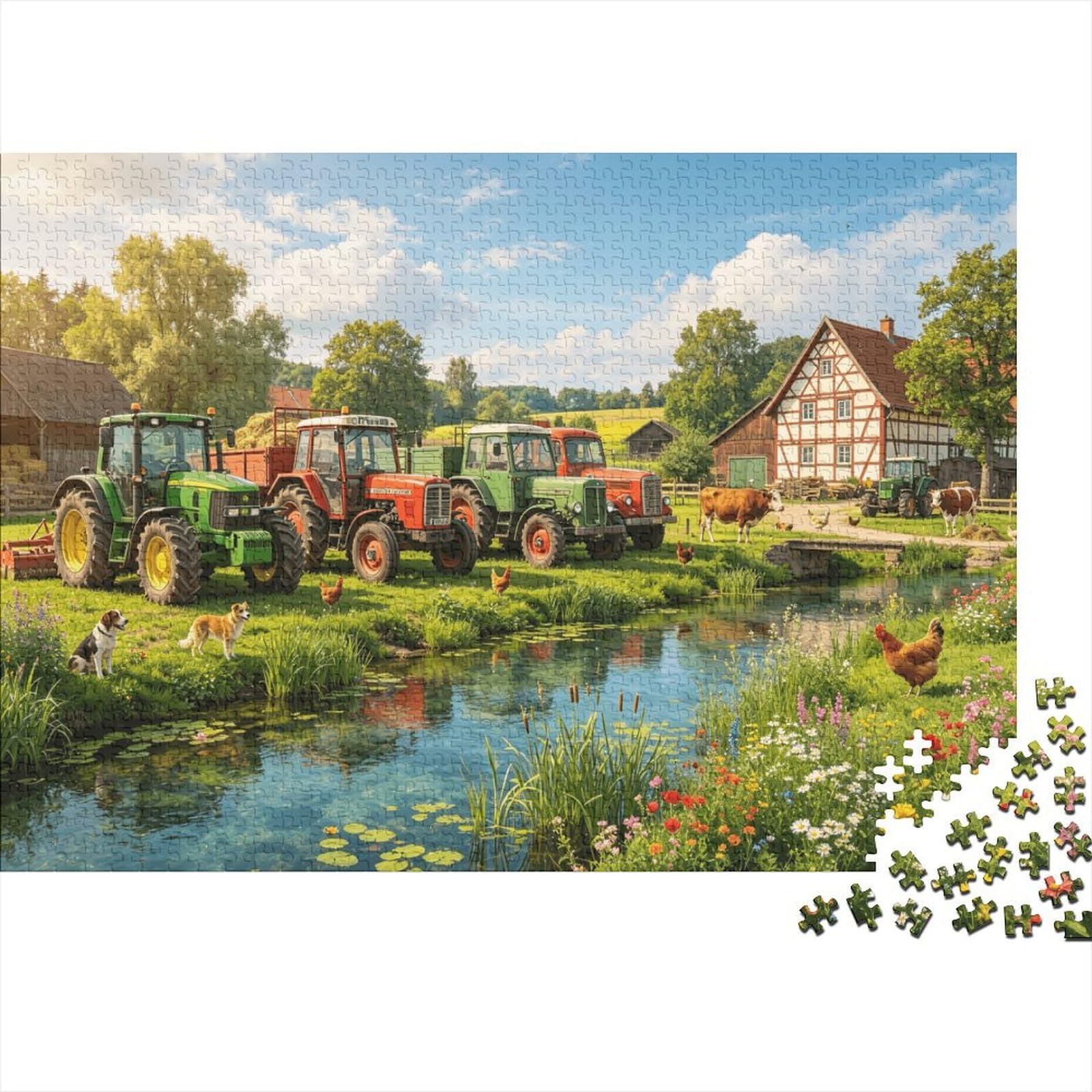 German Farm Countryside Jigsaw Puzzle 1000 Pieces Recyclable Tractors Senior Puzzles Educational Game Decompression Ideal for Family And Friends Birthdays 70x50cm/1000pcs