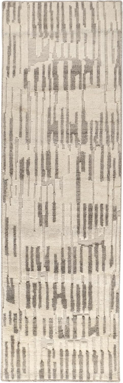 Dash & Albert Hicks Natural Hand Knotted Wool Rug, 7.5 X 9.5 Feet, Ivory Geometric Pattern - Premium Luxury Hotel Quality Soft Breathable Hypoallergenic Machine Washable Easy Care All Season