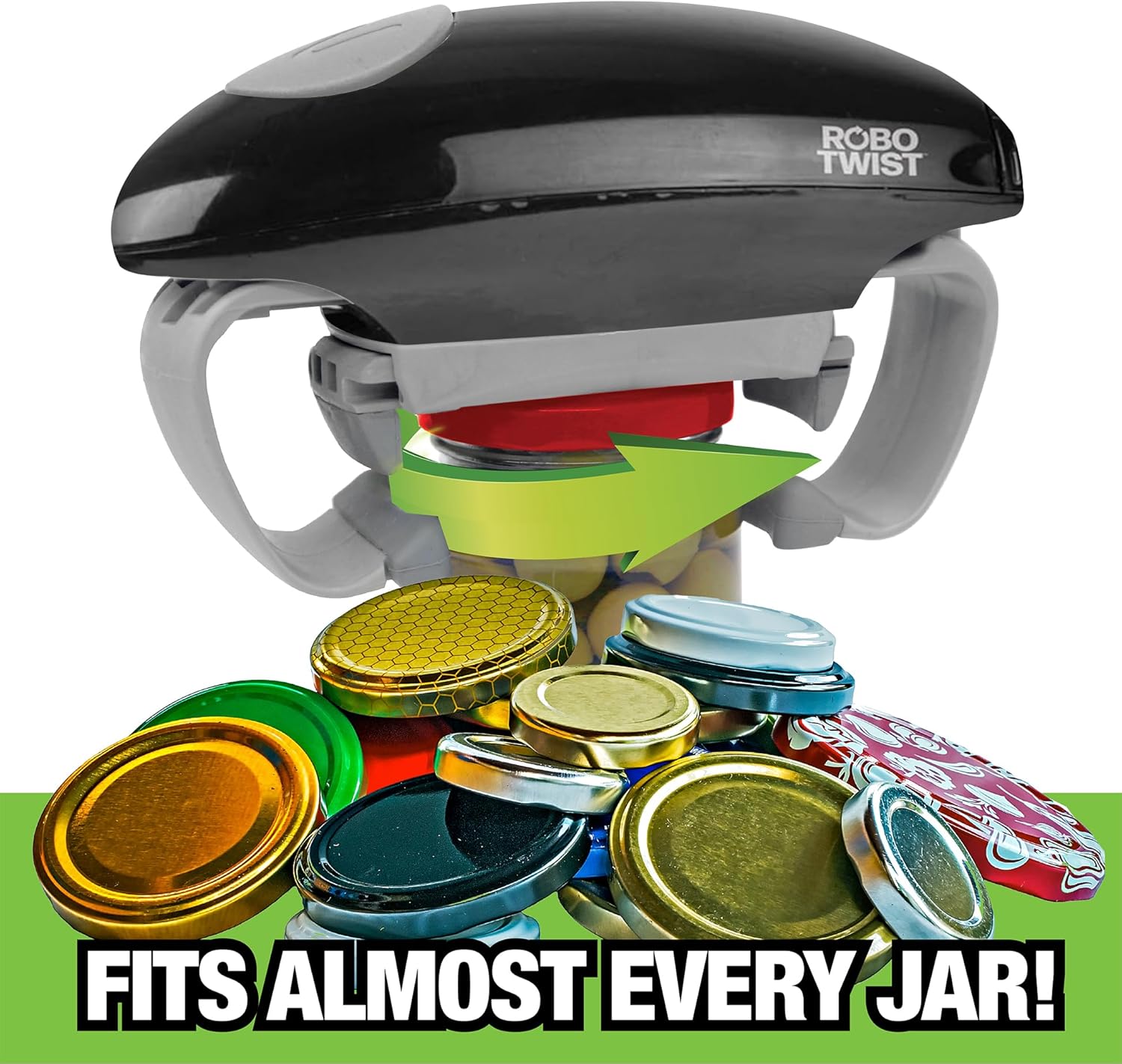 Robotwist Jar Openers Top Rated for Seniors, Automatic Jar Opener for Seniors with Arthritis, Robo Twist Kitchen Gadgets for Home, Handsfree Easy Opener Works on All Lid Sizes, Black