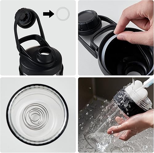 Miniatura 6 de Botella agitadora de vidrio de 24 onzas, polvo de proteína de vidrio de borosilicato, mezcla para mezclas de proteínas con bola mezcladora (A-NEGRO,