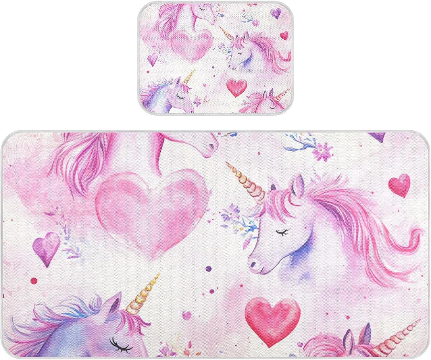 Unicorns Watercolor Heart Valentine Cartoon Cooling Baby Crib Mattress pad 28" x 52" Breathable Crib Bumper Pads for Baby&Toddler