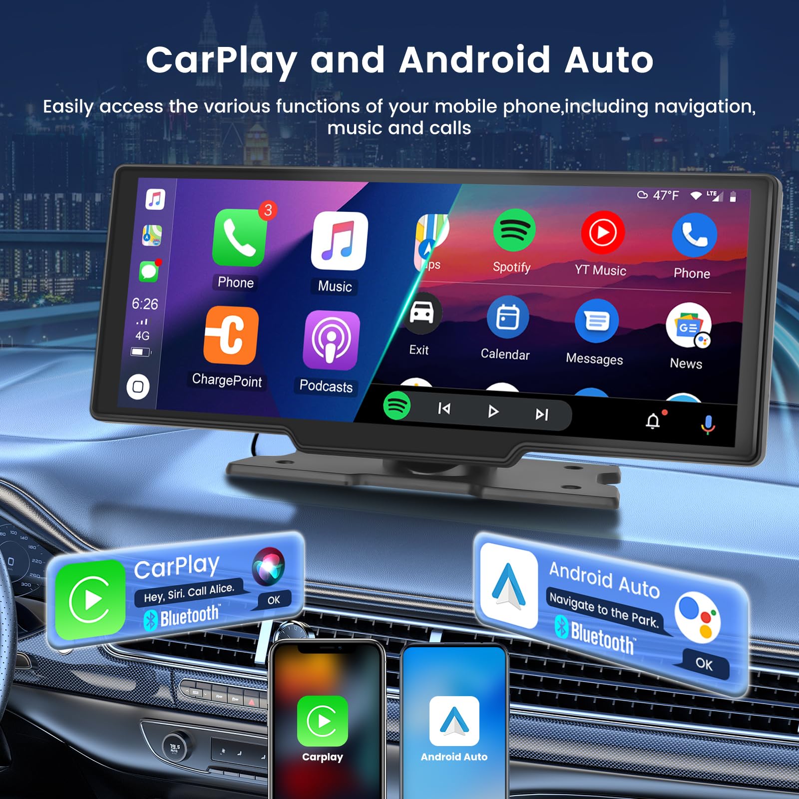 Schermo Vetro Resistente per Auto Compatibility CarPlay e Android Auto 10.26