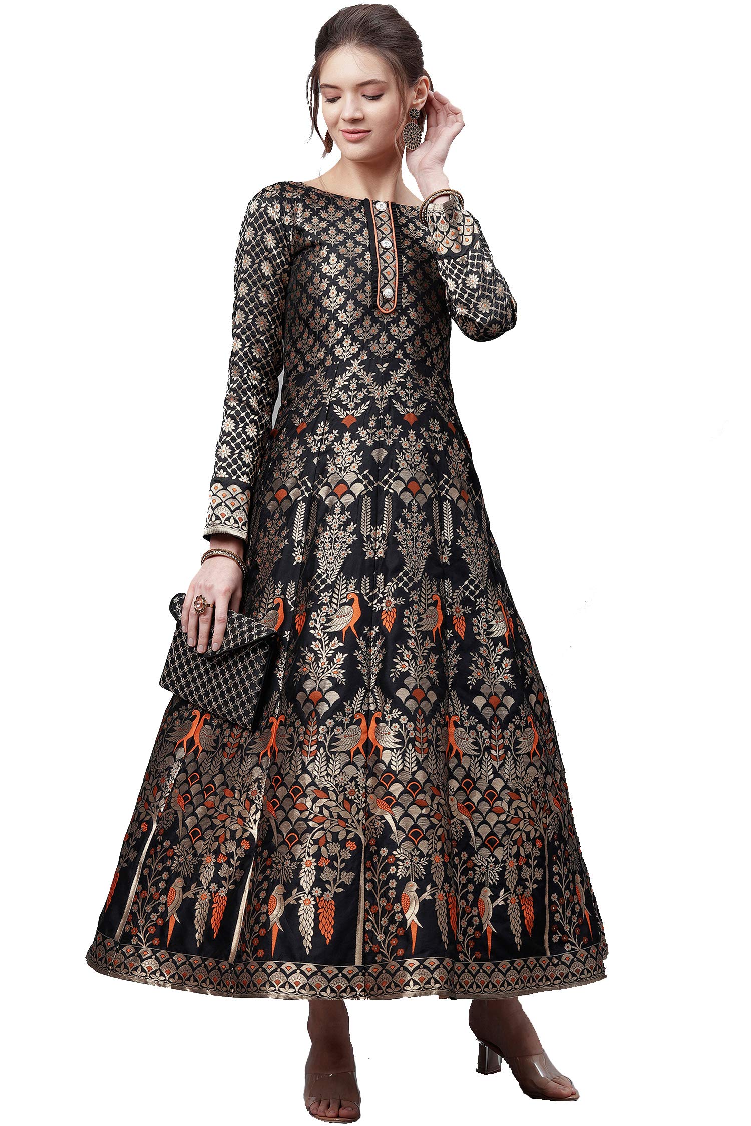 PURVAJAWomen's ankle length Jacquard semi-Stitched Anarkali Gown