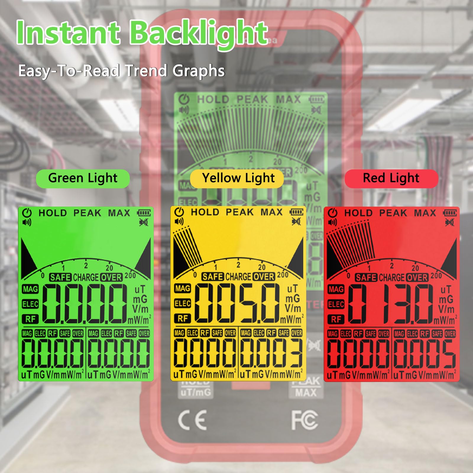 Produktbild von EMF-Strahlungsdetektor – 3-in-1 Für EF, MF & RF, Typ C, Mit LCD-Farbdisplay & Alarm – Für Zuhause, Büro & Unterwegs