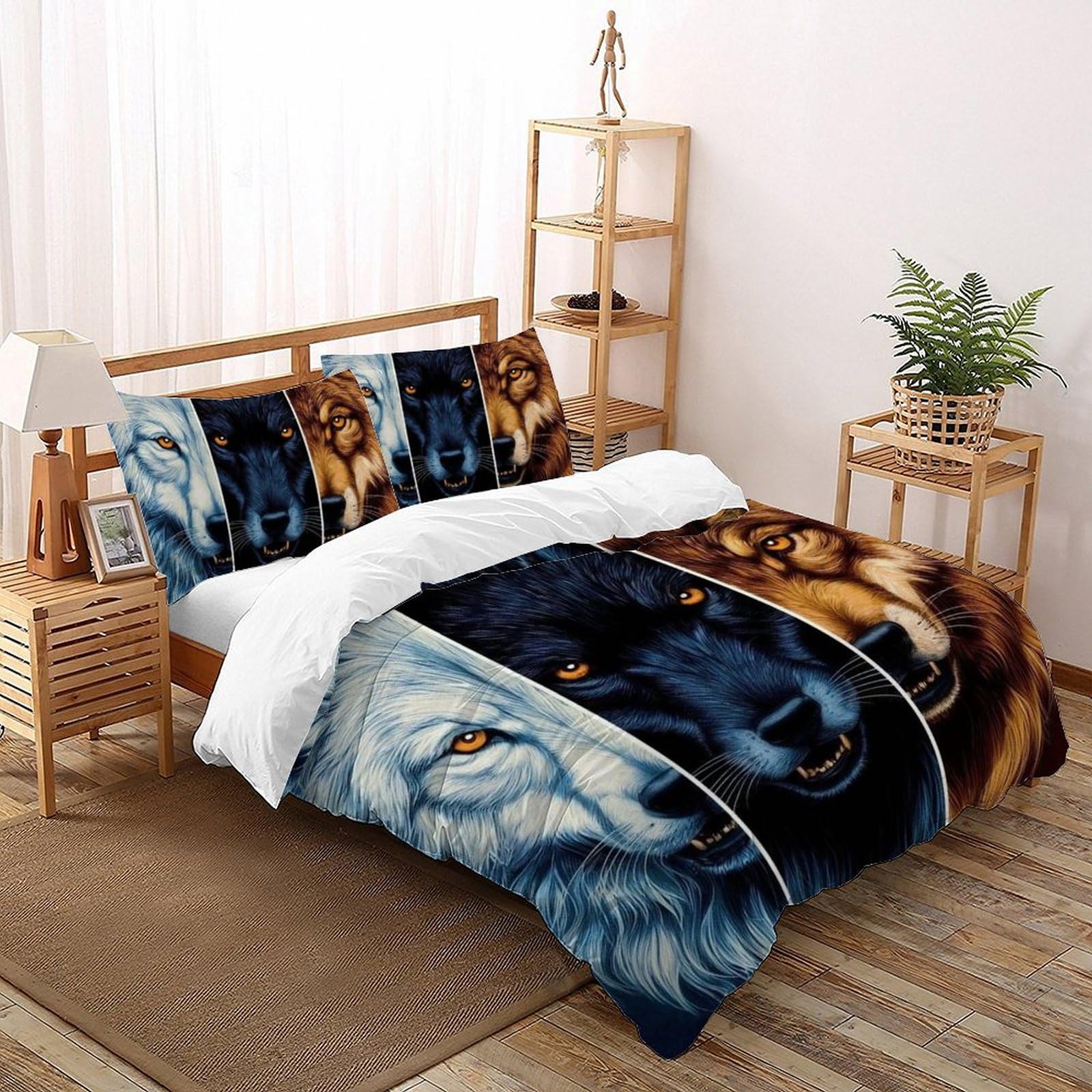 Housse de couette imprimé 3D Les Trois Loups méchants parure lit double microfibre