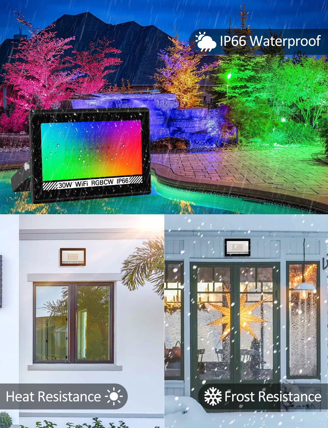 NATPOW LED RGB Strahler Outdoor, 30W Smart RGB Flutlichtstrahler mit Fernbedienung&Bluetooth App-Steuerung, 16 million Farben Dimmbar IP66 Wasserdicht LED Flutlicht für Außen Innen Garten(4 Stk)