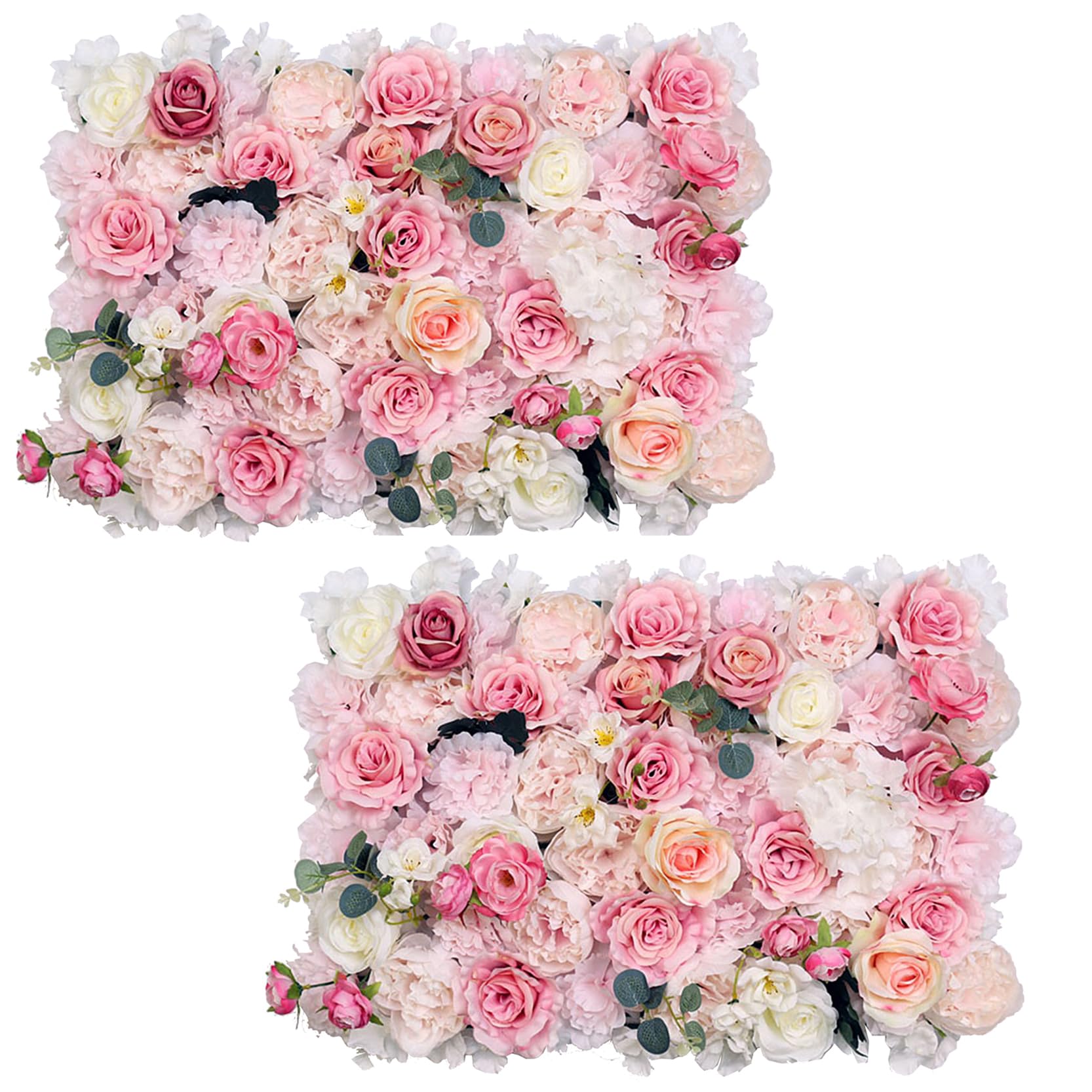 GOUZIBHD 2 Pack Artificial Flower Wall Panels,24 x 16 Inch Faux Flower Wall Background for Wedding Party Event Photo Backdrop Wall Decor,Silk Hydrangea Rose Floral Panel (Color:Pink)