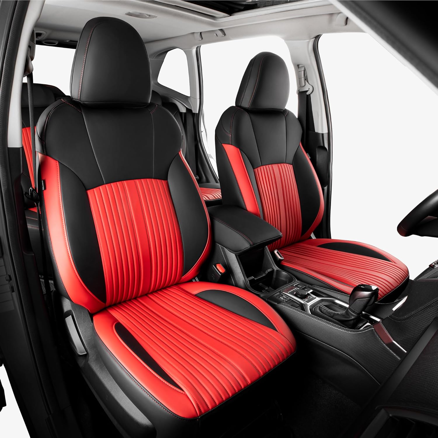 Custom Seat Covers for Forester 2014 2015 2016 2017 2018 - Leather Front and Rear Car Seat Covers Full Set with Console Cover Waterproof for Forester Accessories, Black Red D011-Black Red Forester 2014-2018