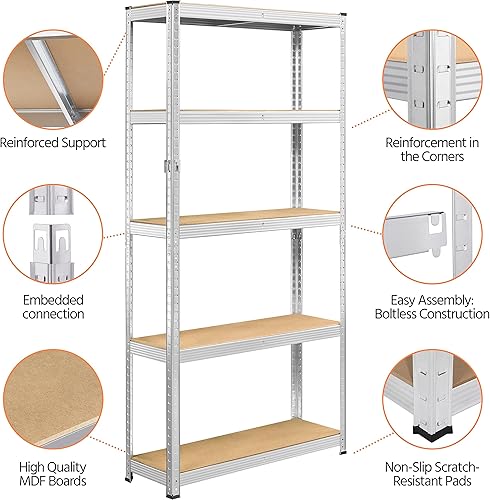 Miniatura 5 de Topeakmart Estantes de 5 niveles estantes de almacenamiento de metal estantes de almacenamiento de garaje estantes de almacenamiento ajustables para