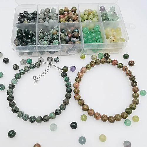 Miniatura 4 de Basigeese 400 cuentas de cristal natural de 10 colores, mezcla de 0.31 pulgadas, cuentas espaciadoras de piedra auténtica, cuentas redondas sueltas