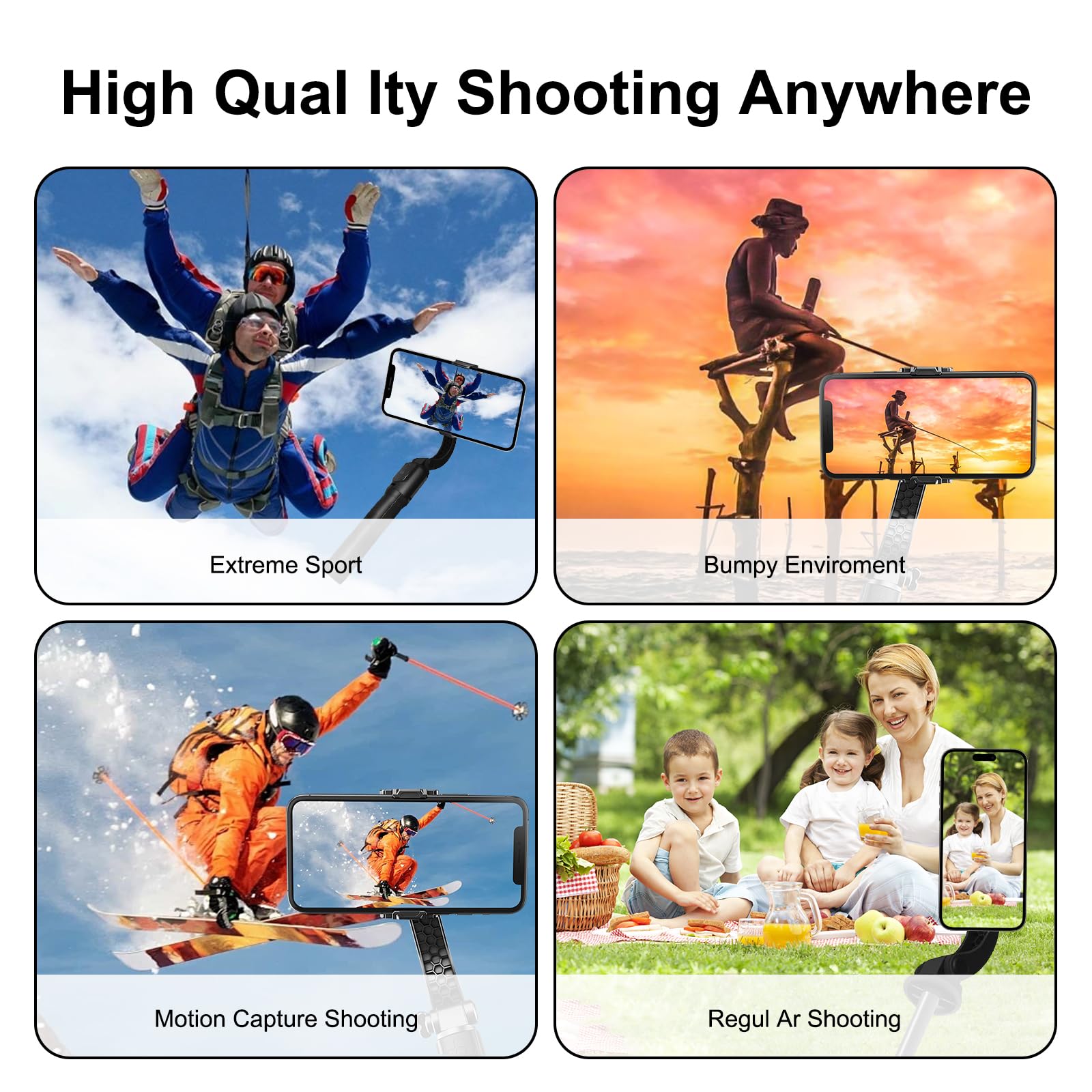 Stabilizzatore Selfie con Telecomando Bluetooth, Stabilizzatore Smartphone Leggero Pieghevole Gimbal a 1 Asse Piccolo per Vlogging, Video Live YouTube, Compatibile con iPhone/Android