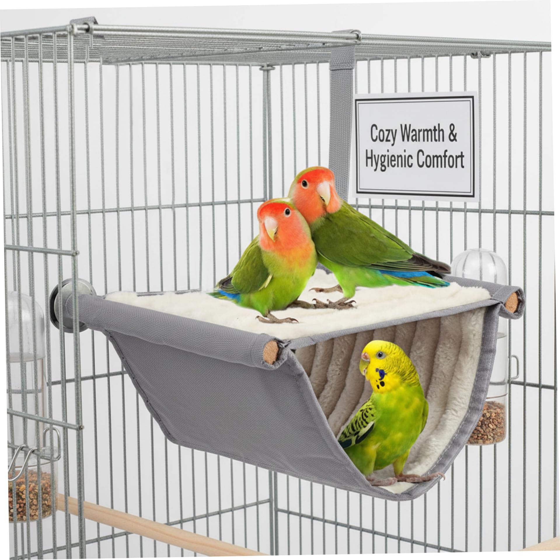 Vogelbett für Käfig | Vogelbett für Käfig, hängendes Sittichnest, winterwarme Sitzstange für Sittiche, Wellensittiche, Nymphensittiche, Unzertrennliche, Kakadus, Finken, Grau