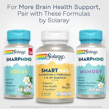 SOLARAY SmartMag Magtein Magnesium L-Threonate 2g - Magnesium Supplement for Brain Health Support - Mag Threonate Brain Supplement w/Clinically Studied Magtein - Vegan, Gluten Free, 30 Servings