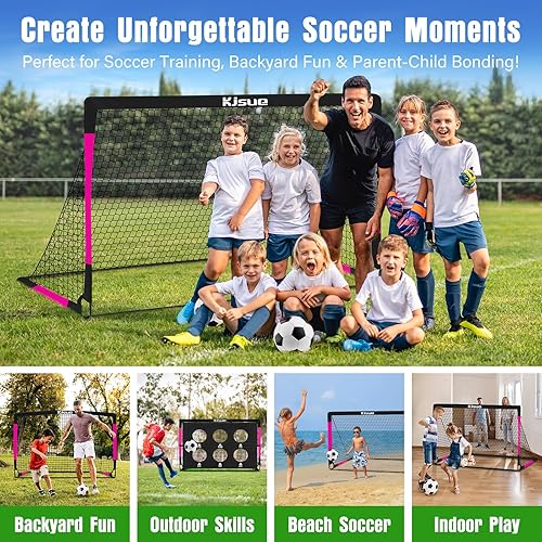 Miniatura 7 de Juego de portería de fútbol infantil para patio trasero – 2 porterías de fútbol de 6 x 4 pies, equipo de entrenamiento, red de fútbol para niños