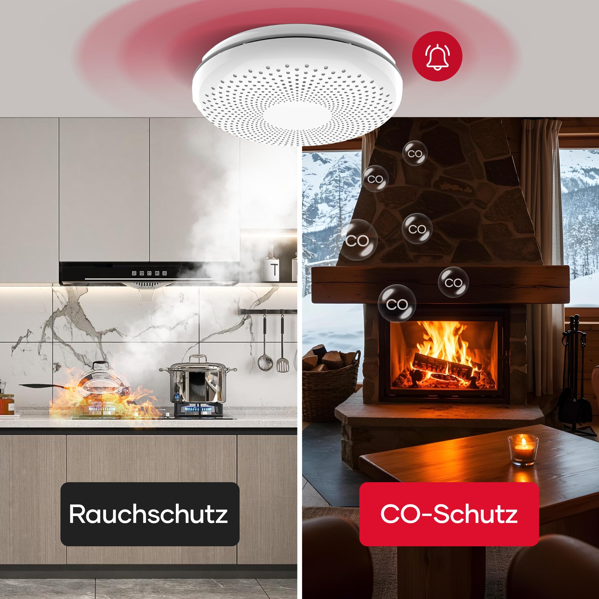 SAVS CS11W Kombinierter Rauch und CO Melder WLAN 6er-Pack – 10 Jahre Batterie – Rauchmelder und Kohlenmonoxid Melder - Smart WiFi kompatibel mit Tuya App – Montage ohne Bohren
