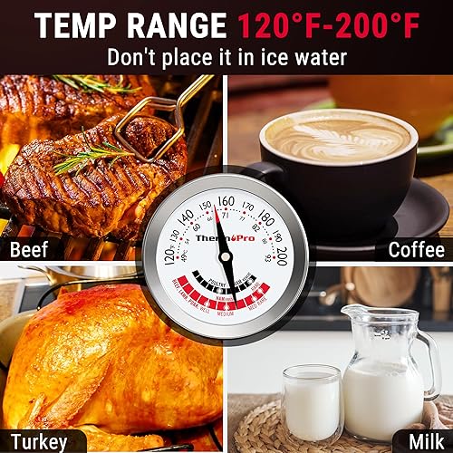 Miniatura 8 de ThermoPro APT200 - Termómetro de carne para cocinar con esfera extra grande de 2 pulgadas, termómetro de cocina de alimentos con sonda de acero