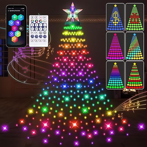 Guirnalda de luces inteligentes para árbol de Navidad con anillo, 410 luces LED para árbol de Navidad, aplicación y control remoto, temporizador de