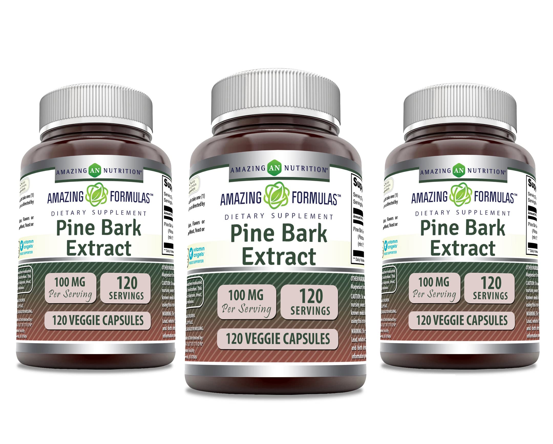 Amazing Formulas Pine bark Extract 100mg Veggie Capsules | Non-GMO | Gluten Free | Made in USA | Suitable for Vegetarians (120 Count | 3 Pack)
