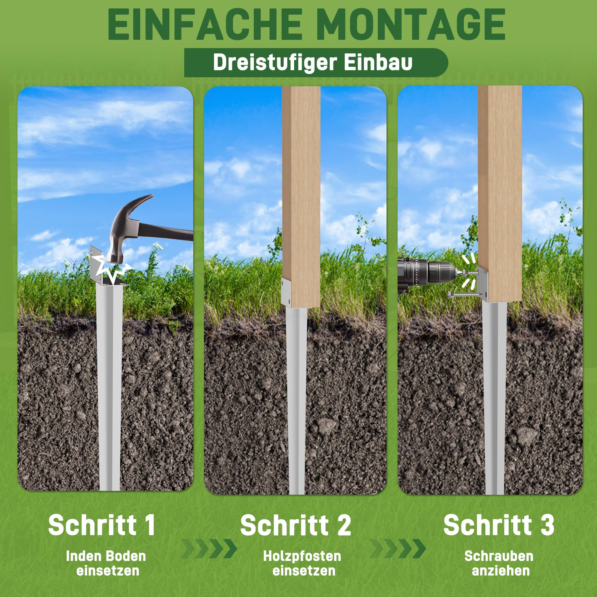 Froadp Bodenhülse Einschlaghülse L-Form 70cm Feuerverzinkt 2mm Metall Pfostenträger für Holzpfosten Metallpfosten 8 Stück Silber Bodenanker Erdspieß passend für Zaun Carport Pergola Gartenbau