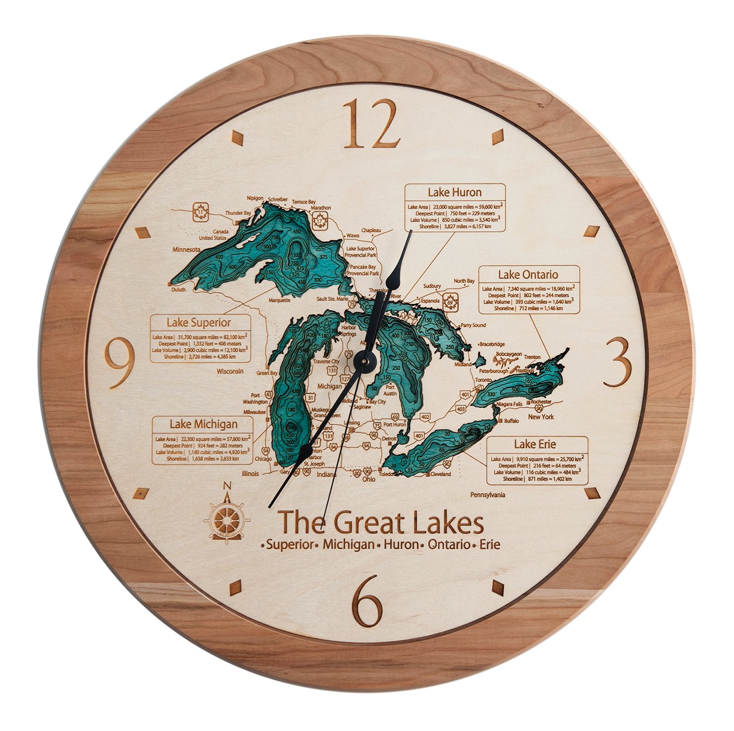 Buy Spectacle Lake Vilas County WI 3D Clock 17.5 in Laser