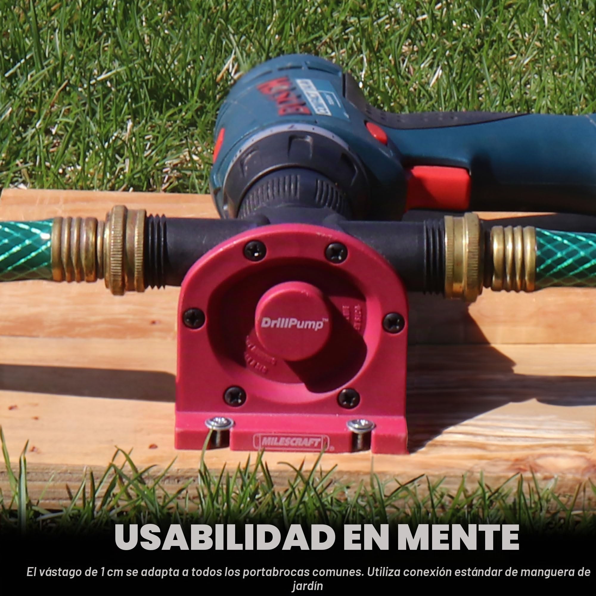 Milescraft 1314 DrillPump750 - Accesorio de bomba de agua autocebante para taladros - Bomba de transferencia de agua - Utiliza manguera de jardín común - 750 galones por hora