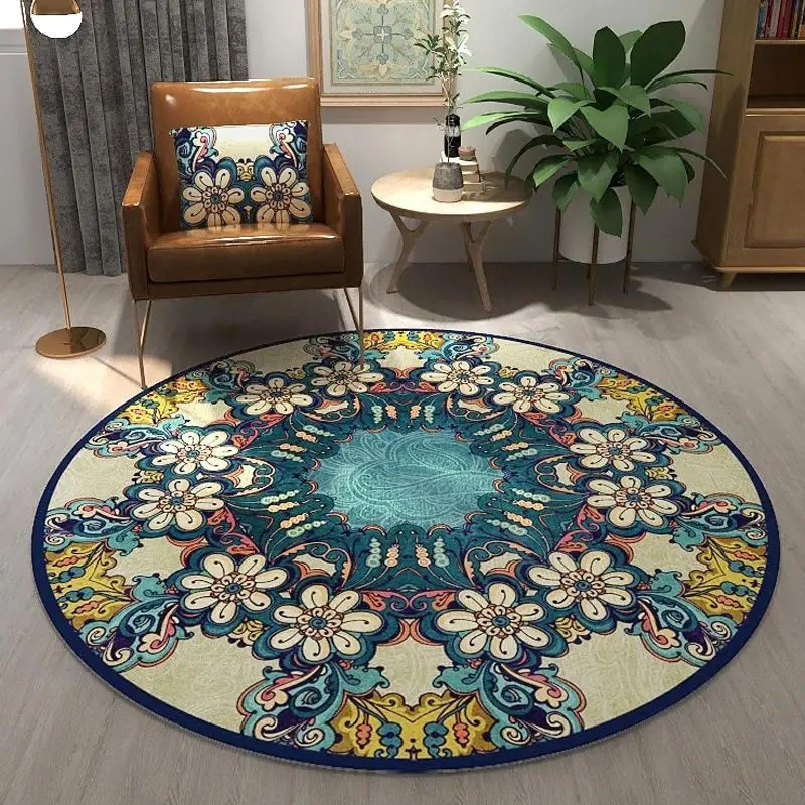 Tapis rond lavable 180 cm pour grand salon et chambre à coucher