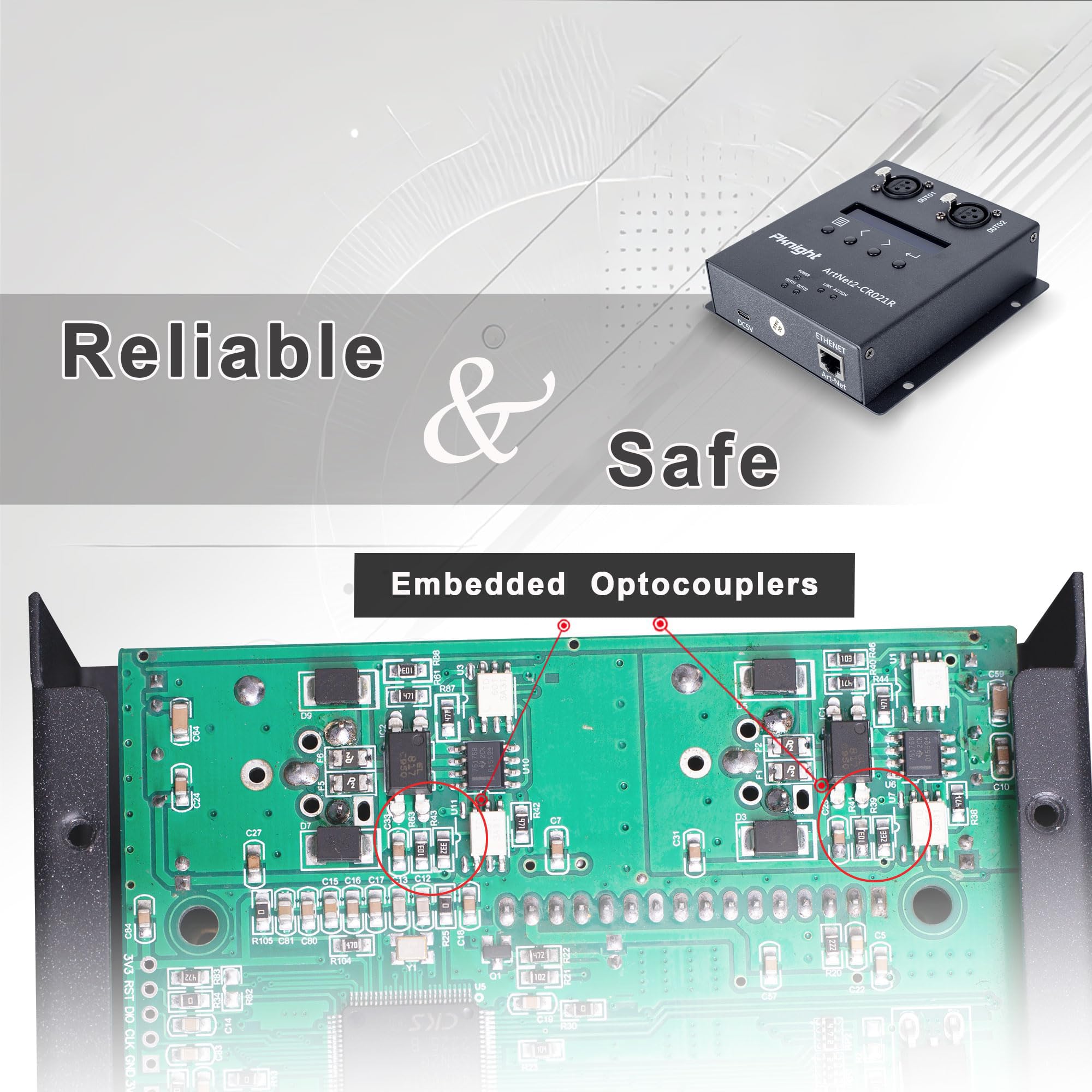 Pknight ArtNet-DMX-1024 - Interfaz de control de iluminación Ethernet (2 universos, montaje en truss/PoE CR021R)