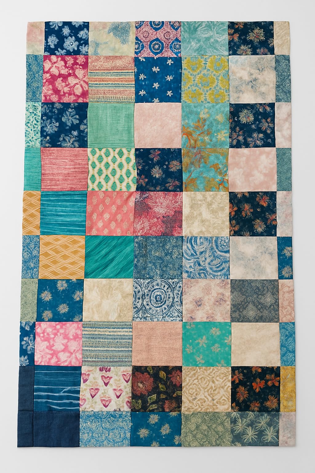100% Upcycled Square Patchwork Fabric Sheet – Handcrafted Cotton Mix Prints Fabric 5 Meter | 44 Inch Wide Woven Textile for Quilting, Sewing, DIY Crafts & Apparel-image-38