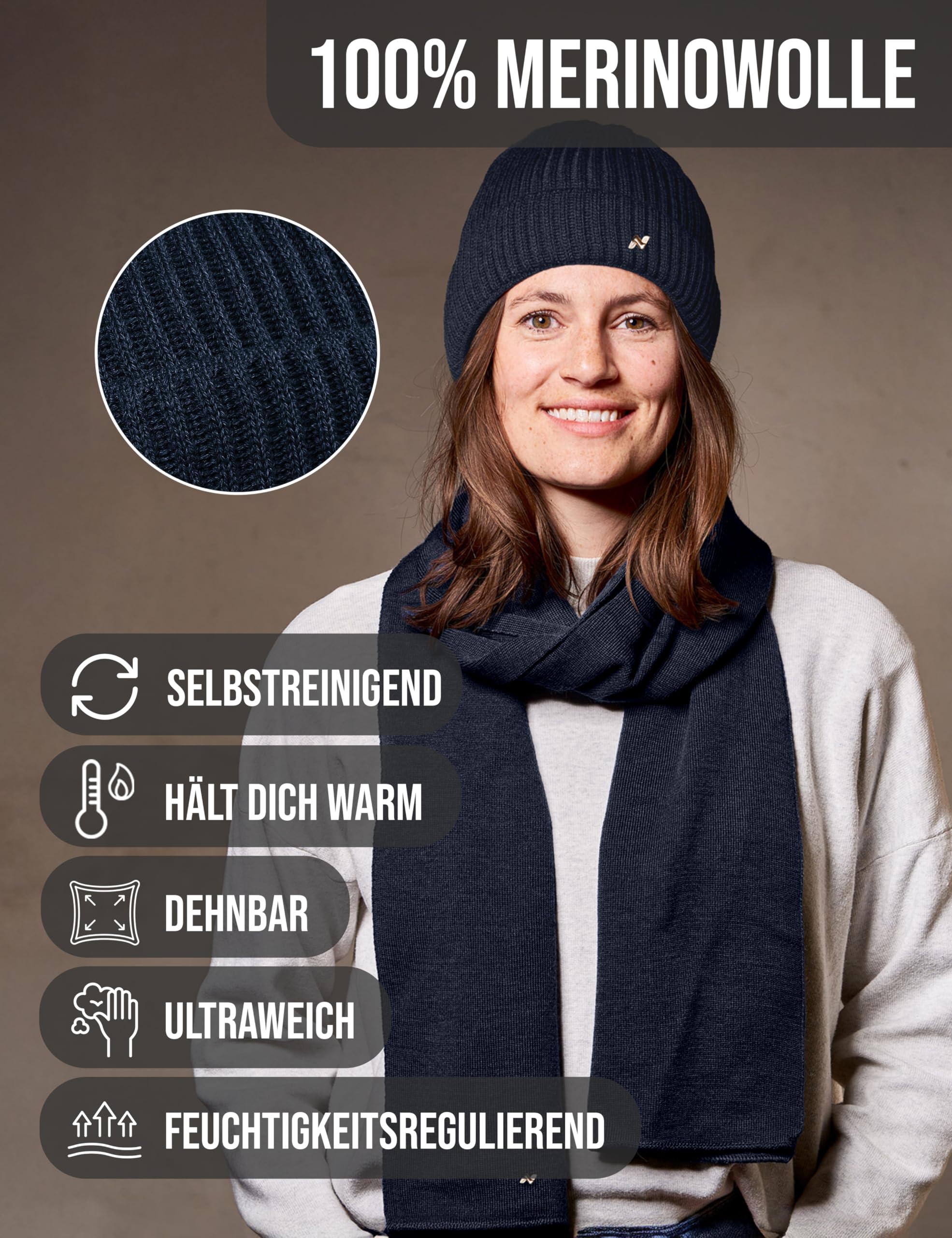 NYTTED® Merino Mütze und Schal Set für Damen & Herren | Made in Germany | 100% Feinste Merinowolle | Kuschelig Weiches & Warmes Set