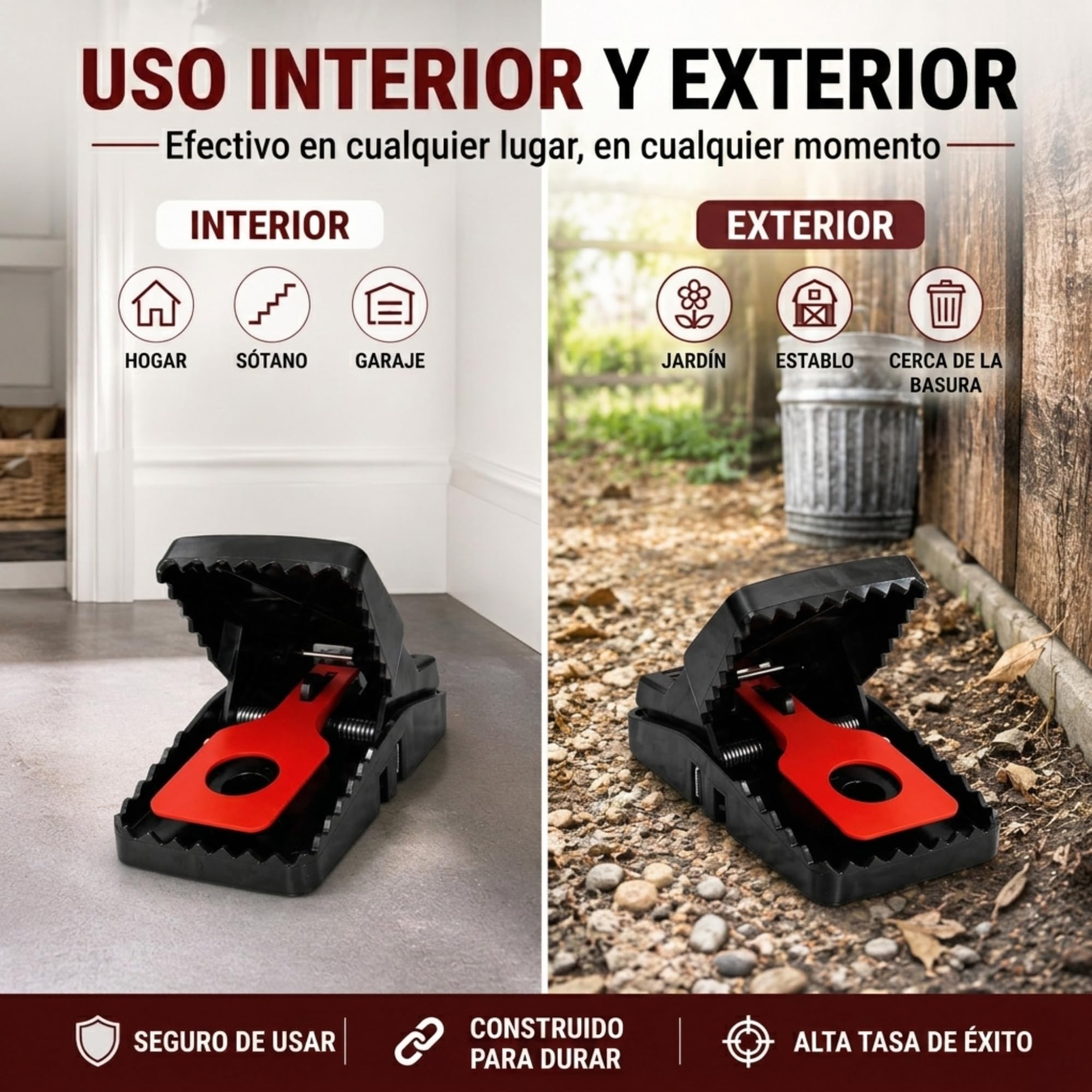Trampa para Ratas GIVERNY XL (Paquete de 6): Trampas de presión extragrandes y Resistentes para Ratones y Ratas, Reutilizables, potentes, de eliminación instantánea, para Interiores y Exteriores.