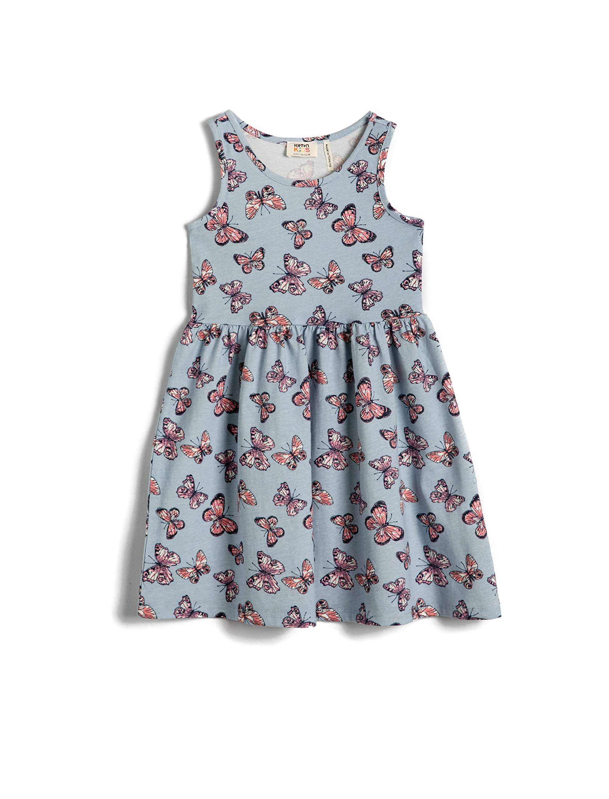 Kelebek Baskılı Kolsuz Elbise Pamuklu Bisiklet Yaka DRESS Kız çocuk