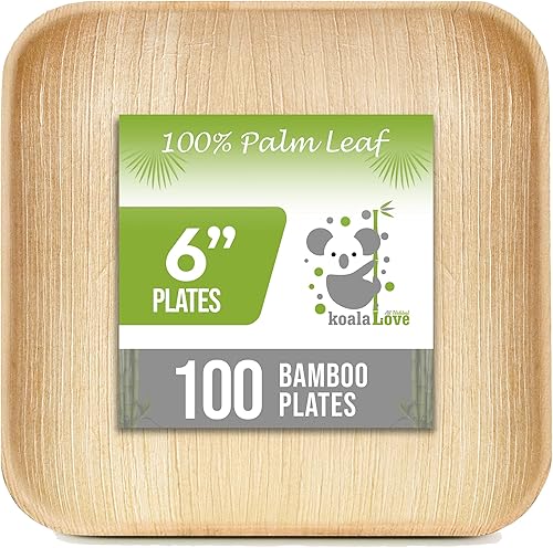 KoalaLove - Platos de hoja de palma desechables de 6 pulgadas, paquete de 100 platos compostables biodegradables y ecológicos, la mejor alternativa