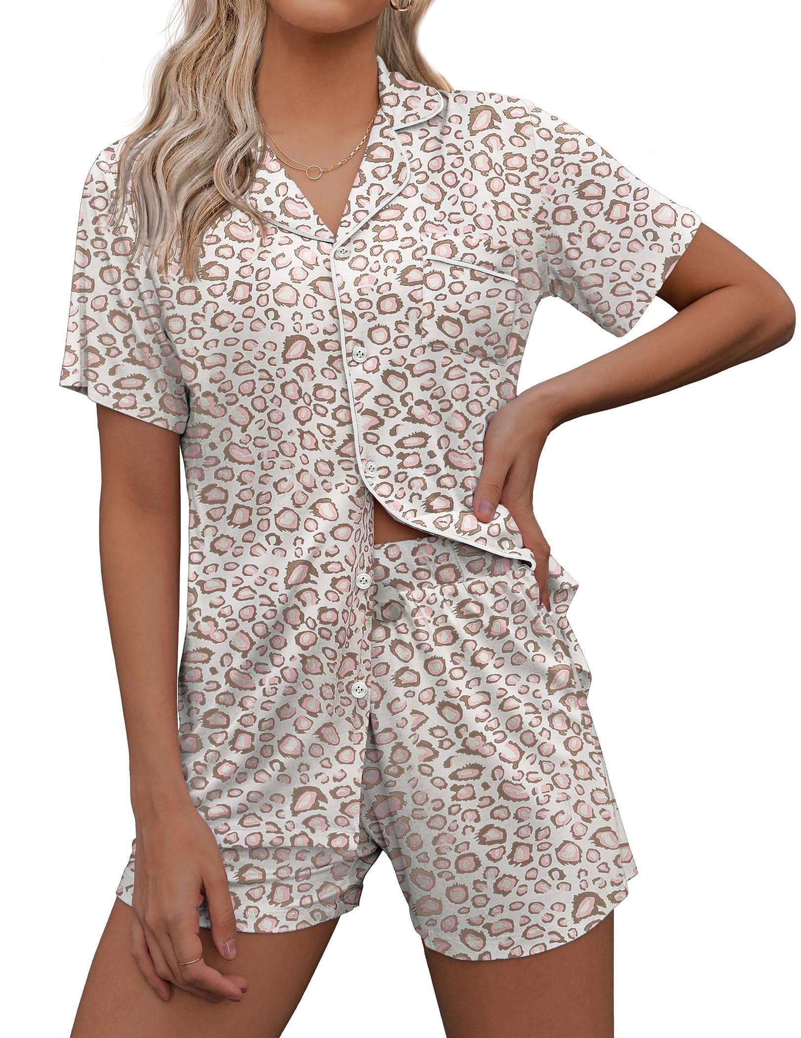 EkouaerPajamas Set for Women Short Sleeve Sleepwear Button Down Pjs Soft 2 Piece Lounge Sets