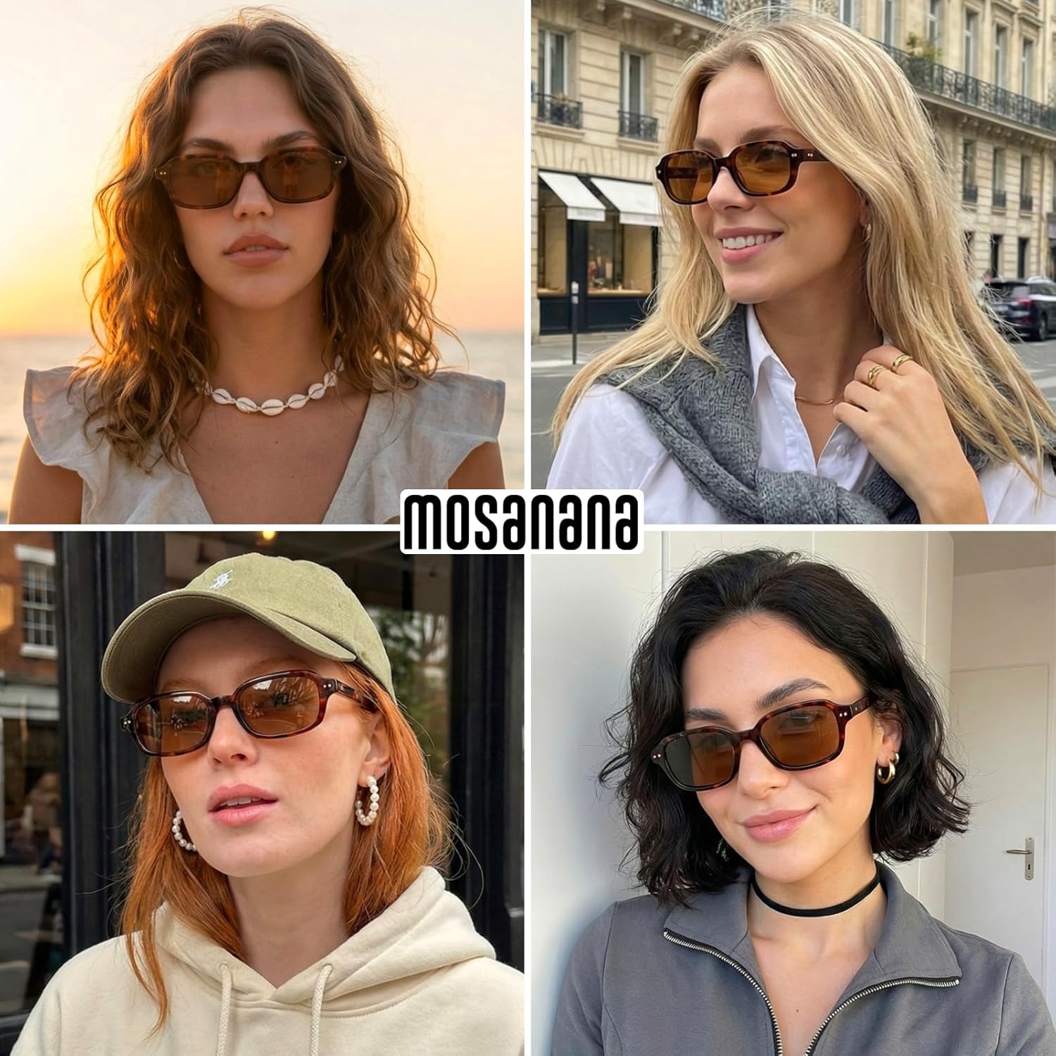 mosanana Trendy Retro Rectangle Sunglasses for Women Small Narrow Square Frame MS52592 - Image 3