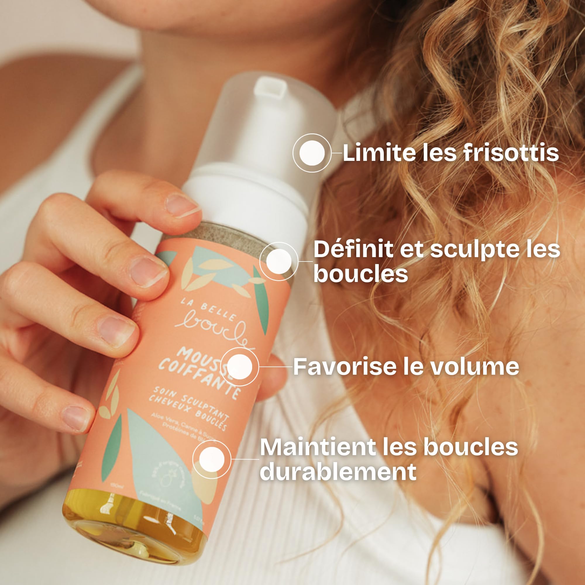La Belle Boucle - Mousse Coiffante Cheveux Bouclés, Frisés & Crépus - Soin Sculptant 150ml - Définition, Volume & Anti-Frisottis Sans Effet Carton - Vegan, France