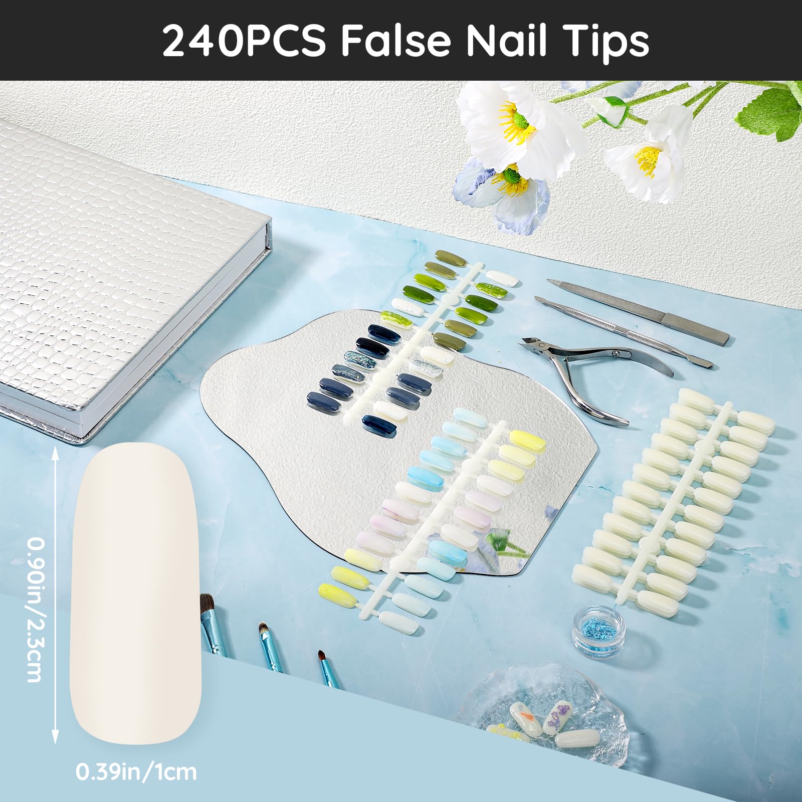 Segbeauty Espositore per Unghie, Libro per Unghie Espositore con 216 Slot per Punte per Unghie e 240 Unghie Finte, Nail Art Che Mostra Mensola, Accessori Unghie (Argentato)