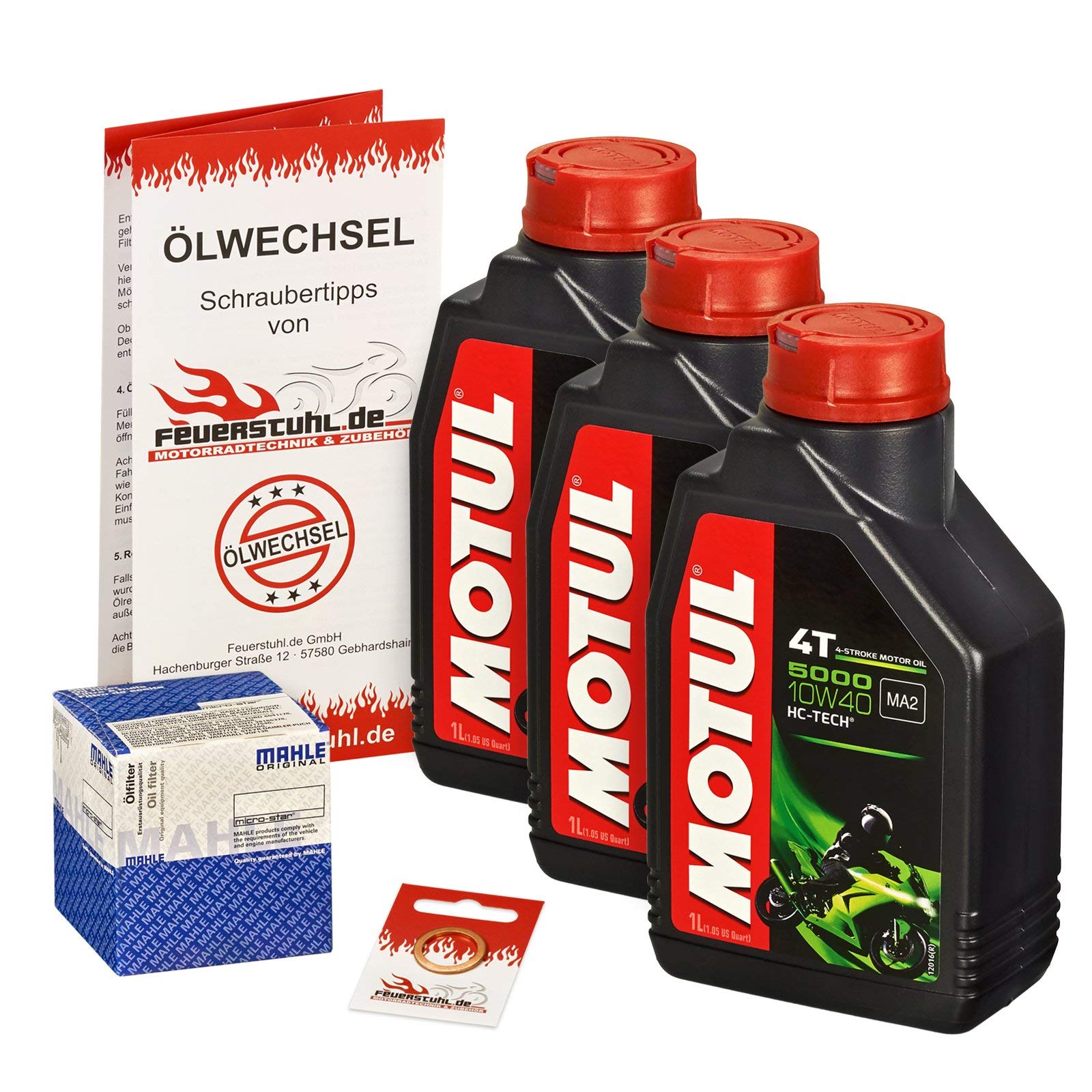 Motul 10W-40 Öl + Mahle Ölfilter für Yamaha YZF-R1, 98-01, RN01 RN04 - Ölwechselset inkl. Motoröl, Filter, Dichtring | Ölwechsel Set mit Motul 5000 10W-40 Motoröl, Mahle Ölfilter und Dichtring(en)