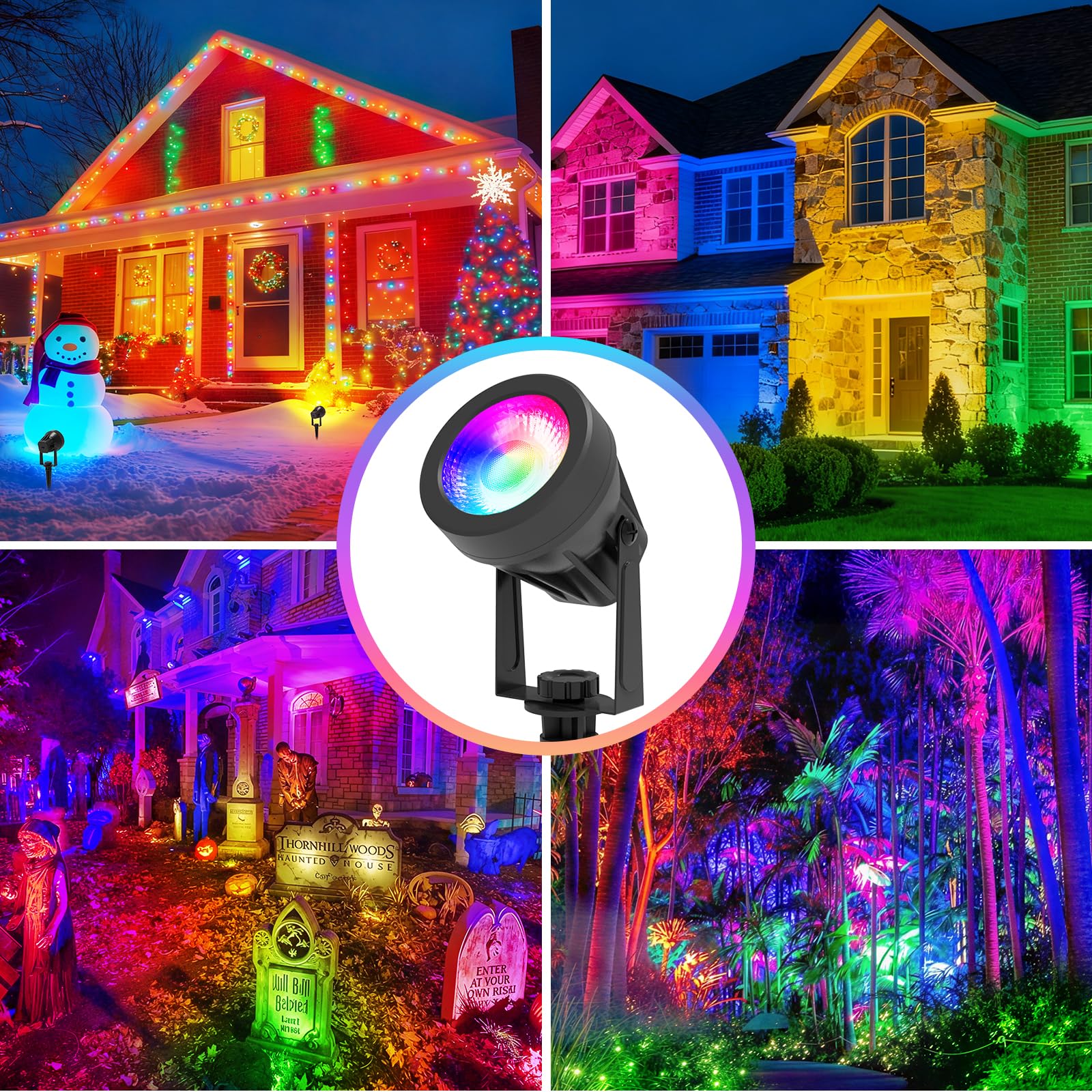 T-SUNUS Gartenstrahler LED RGB, 6er Gartenbeleuchtung RGB 12V mit Fernbedienung, IP65 Wasserdicht 16 Farben und 4 Modi, Gartenleuchte mit Erdspieß für Außen Weg Garten Weihnachten