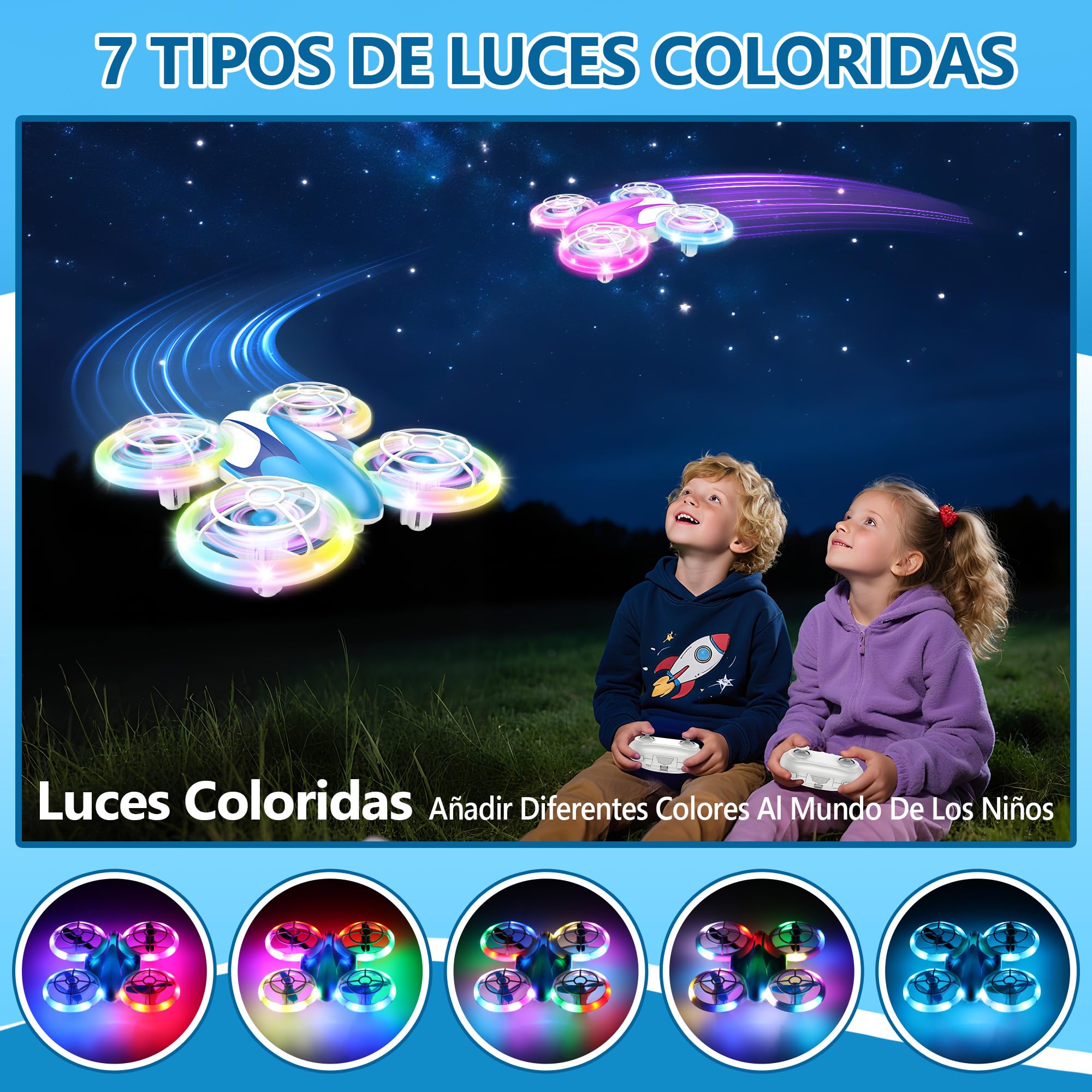 Charmofun Mini Drone para Niños, Mini Drone con Luces de Colores, Regalos Juguetes para Principiantes, Avión Teledirigido con Retención de Altitud, Volteos 3D y 3 Baterías (Azul)