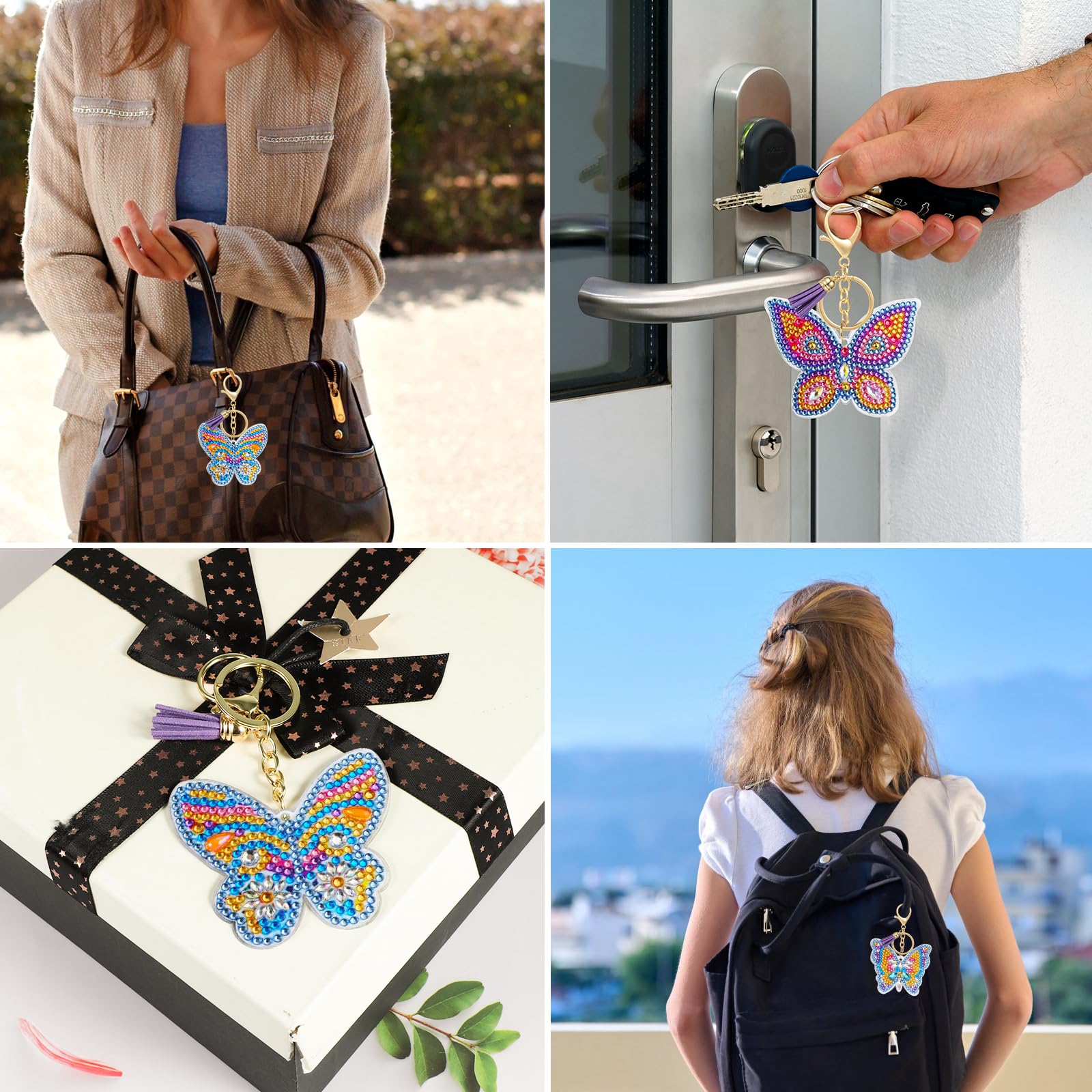 Porte-clés DIY Lettre Diamant Papillon - Kit 5D Art Diamant, Personnalisable