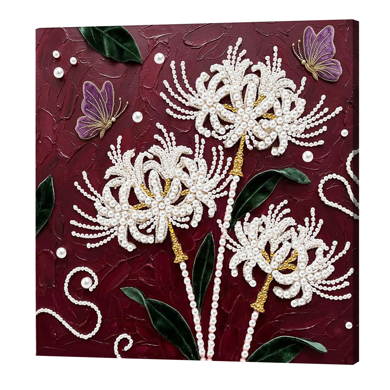 DIY Pearl Painting Kit with Wooden Frame, 3D Plastic Pearl Gemstone Ocean Art Craft for Adults Beginners, Diamond Dot Painting, Home Wall Decor Ready Gift for Women(Butterfly Flowers)(25 * 25cm)
