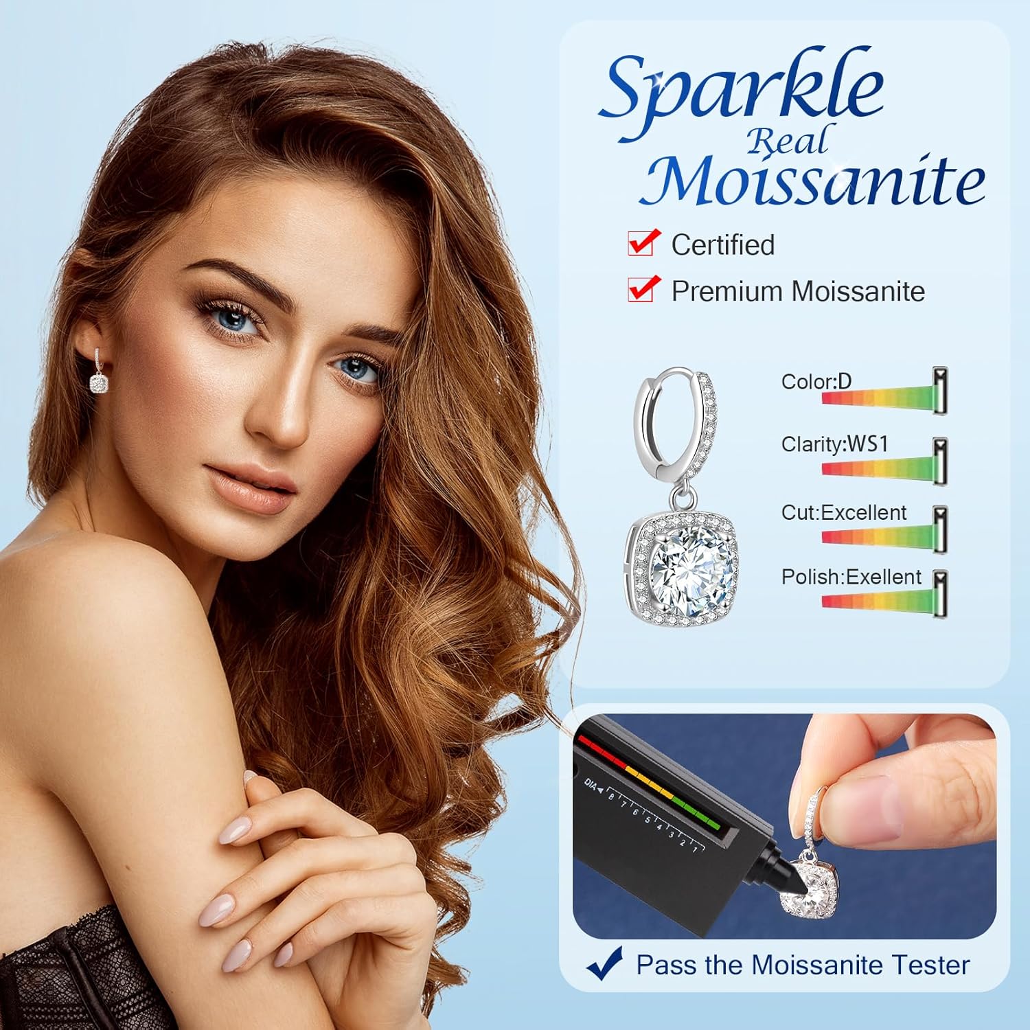 Moissanite Hoop Earrings for Women, 2-6CT 18K White Gold Plated Sterling Silver D Color Drop Dangle Earring, Jewelry for Wife Her Birthday Wedding